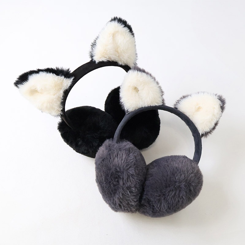 キッズ イヤマフ イヤーマフラー ファー 耳当て 耳あて 女の子 ネコ 猫耳 アニマル 動物 【GrinLab グリンラボ】 子供服 マフラー 暖かい あったか 防寒 保温 雑貨 寒さ対策 猫 グレー ブラック ボリュームファー ボア スエード ガールズ