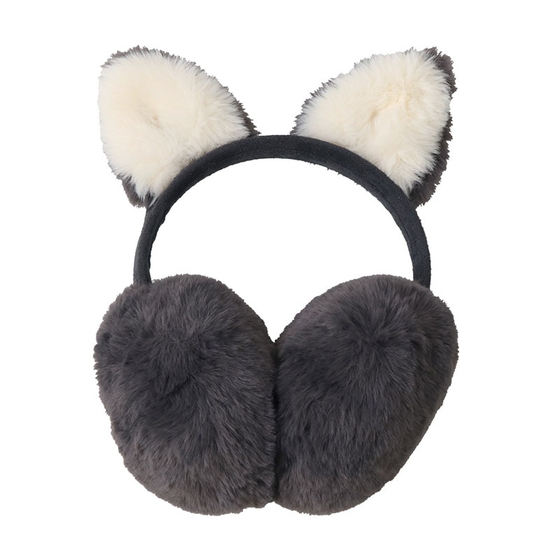 キッズ イヤマフ イヤーマフラー ファー 耳当て 耳あて 女の子 ネコ 猫耳 アニマル 動物 【GrinLab グリンラボ】 子供服 マフラー 暖かい あったか 防寒 保温 雑貨 寒さ対策 猫 グレー ブラック ボリュームファー ボア スエード ガールズ
