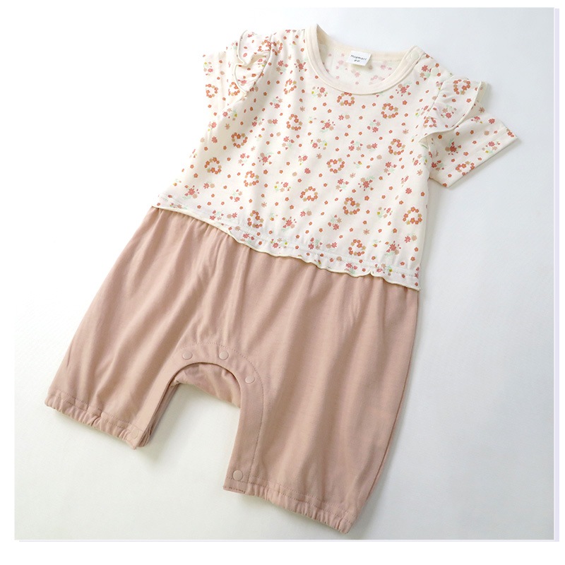ベビー服 カバーオール 重ね着風 セパレート デザイン 花 ハート 半袖 ロンパース ( 70-80cm ) 子供服 ベビー キッズ 女の子 新生児 可愛い 70cm 80cm