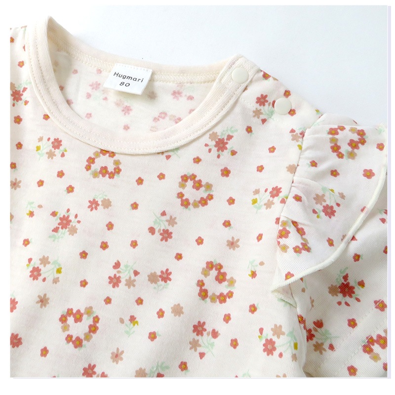ベビー服 カバーオール 重ね着風 セパレート デザイン 花 ハート 半袖 ロンパース ( 70-80cm ) 子供服 ベビー キッズ 女の子 新生児 可愛い 70cm 80cm