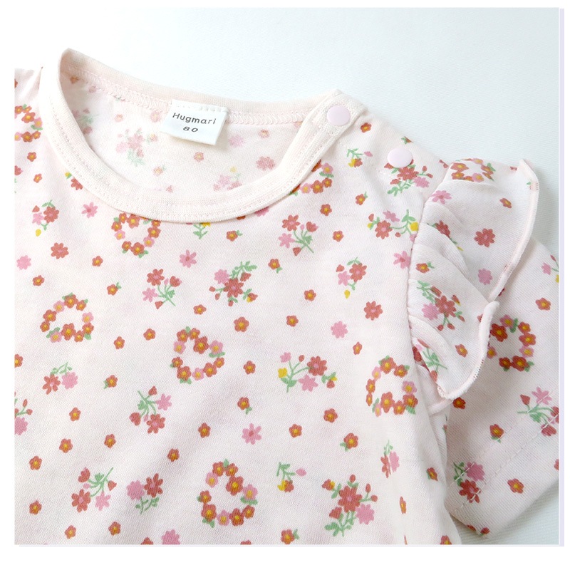 ベビー服 カバーオール 重ね着風 セパレート デザイン 花 ハート 半袖 ロンパース ( 70-80cm ) 子供服 ベビー キッズ 女の子 新生児 可愛い 70cm 80cm