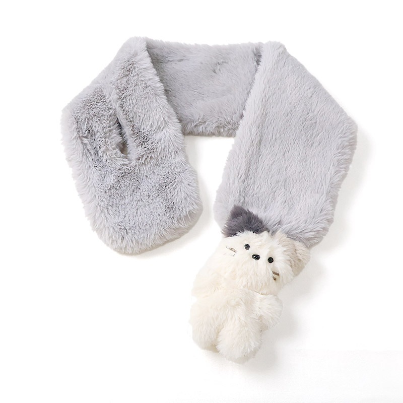 キッズ ファーマフラー 女の子 ネコ シマエナガ 動物 アニマル ぬいぐるみ付き 【 GrinLab グリンラボ 】 子供服 マフラー ストール グレー アイボリー ベージュ ピンク 暖かい あったか 防寒 保温 雑貨 差し込み ボリューム ボア ボタン ネックウォーマー ガールズ