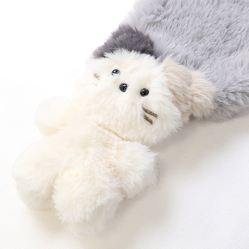 キッズ ファーマフラー 女の子 ネコ シマエナガ 動物 アニマル ぬいぐるみ付き 【 GrinLab グリンラボ 】 子供服 マフラー ストール グレー アイボリー ベージュ ピンク 暖かい あったか 防寒 保温 雑貨 差し込み ボリューム ボア ボタン ネックウォーマー ガールズ