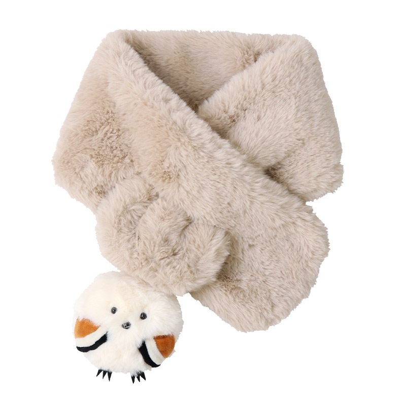 キッズ ファーマフラー 女の子 ネコ シマエナガ 動物 アニマル ぬいぐるみ付き 【 GrinLab グリンラボ 】 子供服 マフラー ストール グレー アイボリー ベージュ ピンク 暖かい あったか 防寒 保温 雑貨 差し込み ボリューム ボア ボタン ネックウォーマー ガールズ