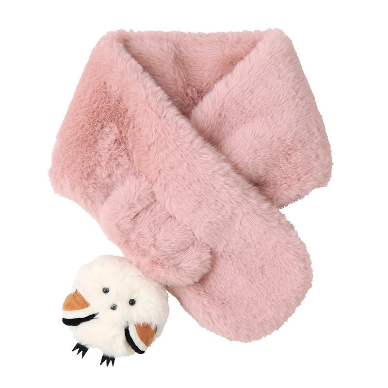 キッズ ファーマフラー 女の子 ネコ シマエナガ 動物 アニマル ぬいぐるみ付き 【 GrinLab グリンラボ 】 子供服 マフラー ストール グレー アイボリー ベージュ ピンク 暖かい あったか 防寒 保温 雑貨 差し込み ボリューム ボア ボタン ネックウォーマー ガールズ