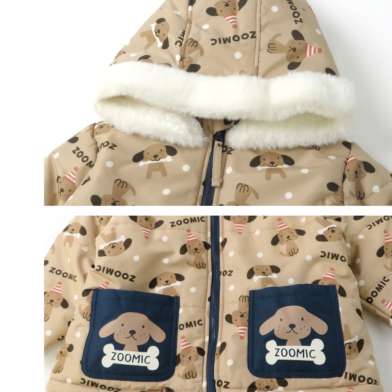 キッズ ジャンプスーツ あったか 防寒 子供服 ( 80-100cm ) 撥水加工 フード 犬 いぬ 動物 【ZOODOG】 アウター ジャケット フード スノーウェア スキーウェア パンツ スノーコンビ 冬 男の子 キッズ ベビー かわいい 80 90 95 100 あす楽