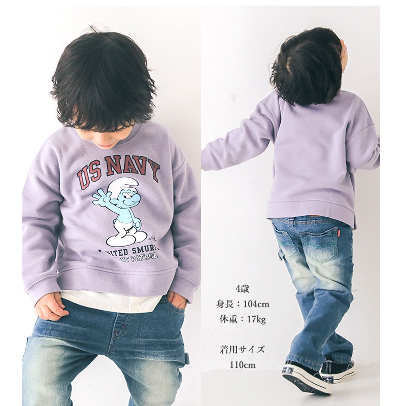 子供服 スマーフ トレーナー 裏起毛 キッズ 重ね着風 トップス プリント 長袖 ( 80-130 ) 【SMURFS】 男の子 女の子 キッズ ベビー アニメ キャラクター 冬物 80cm 90cm 95cm 100cm 110cm 120cm 130cm 通園 通学