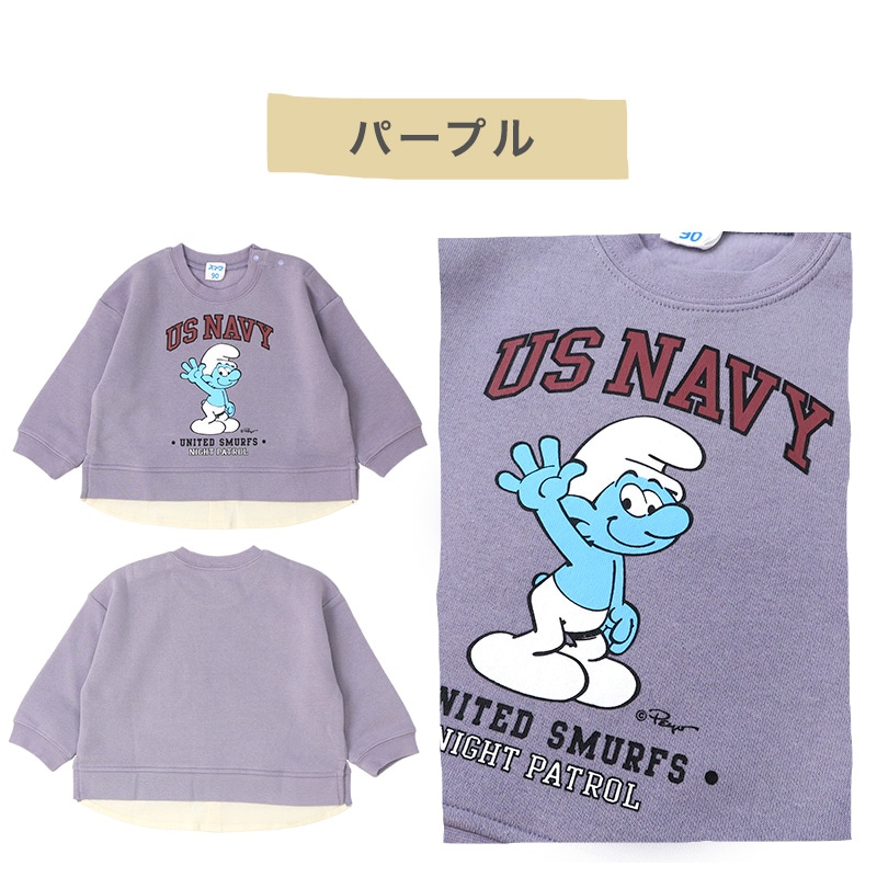 子供服 スマーフ トレーナー 裏起毛 キッズ 重ね着風 トップス プリント 長袖 ( 80-130 ) 【SMURFS】 男の子 女の子 キッズ ベビー アニメ キャラクター 冬物 80cm 90cm 95cm 100cm 110cm 120cm 130cm 通園 通学