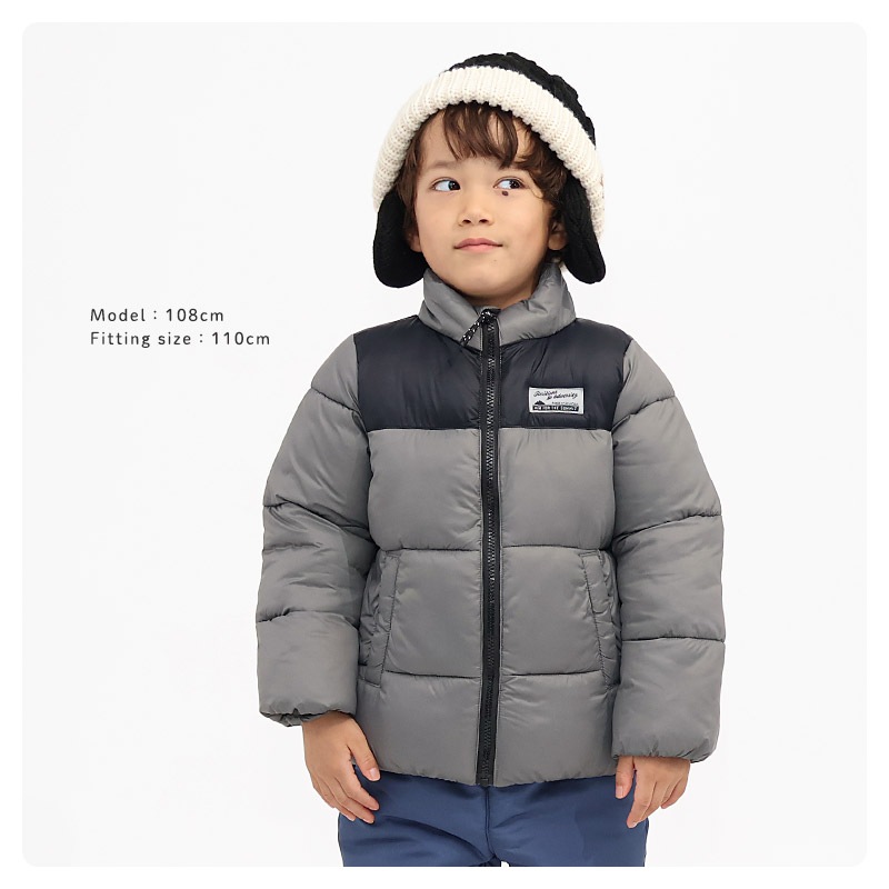 キッズ 中綿ジャケット 男の子 女の子 撥水加工 洗える ポケット付 中綿アウター 中わた入り 軽量 フード無し 【GrinLab グリンラボ】 アウトドア 保温 防寒 防寒着 ナイロン 冬服 あたたかい 暖かい 軽い 雨具 通園 通学 切替 ロゴ 90 100 110 120 130 140 150 160