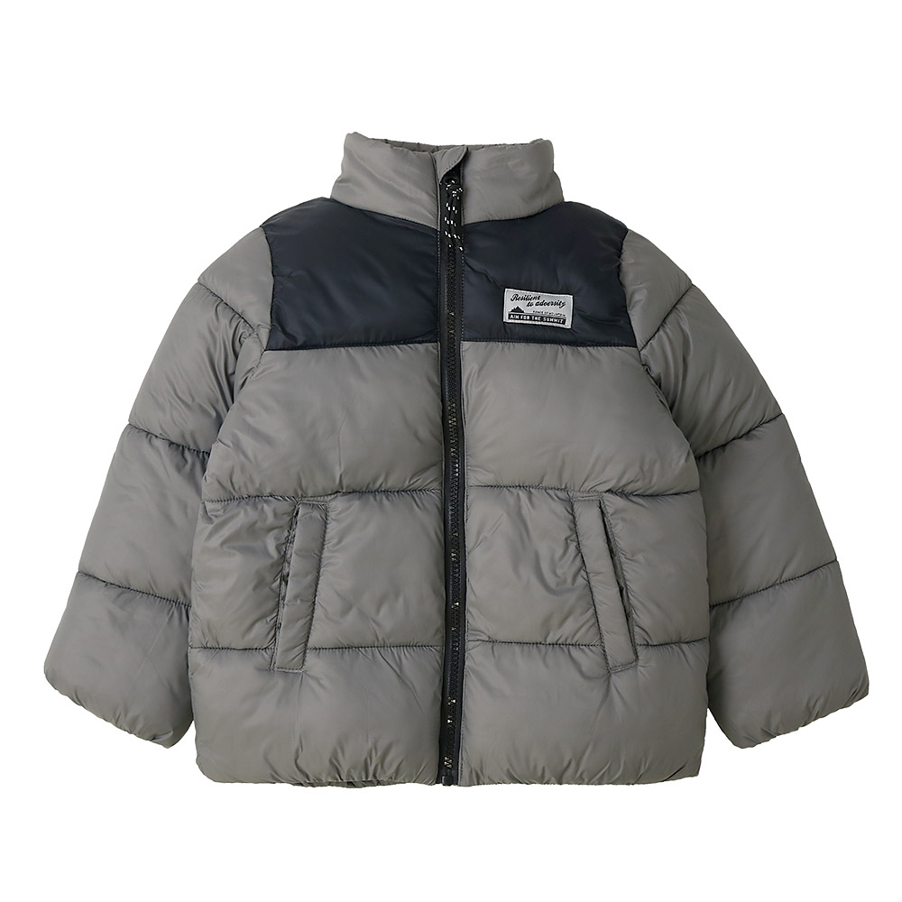 キッズ 中綿ジャケット 男の子 女の子 撥水加工 洗える ポケット付 中綿アウター 中わた入り 軽量 フード無し 【GrinLab グリンラボ】 アウトドア 保温 防寒 防寒着 ナイロン 冬服 あたたかい 暖かい 軽い 雨具 通園 通学 切替 ロゴ 90 100 110 120 130 140 150 160