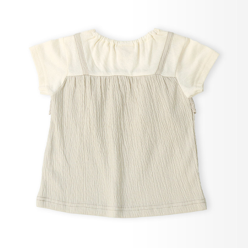 ガールズ Tシャツ 半袖 花柄 レース 重ね着風 女の子 キッズ ベビー チャーム付【UZULAND ウズランド】半袖Tシャツ レーストップス 切り替え ティーシャツ カットソー チュニック フリル フラワー 花 ピンク ベージュ 女子 80 90 95 100 110 120 130