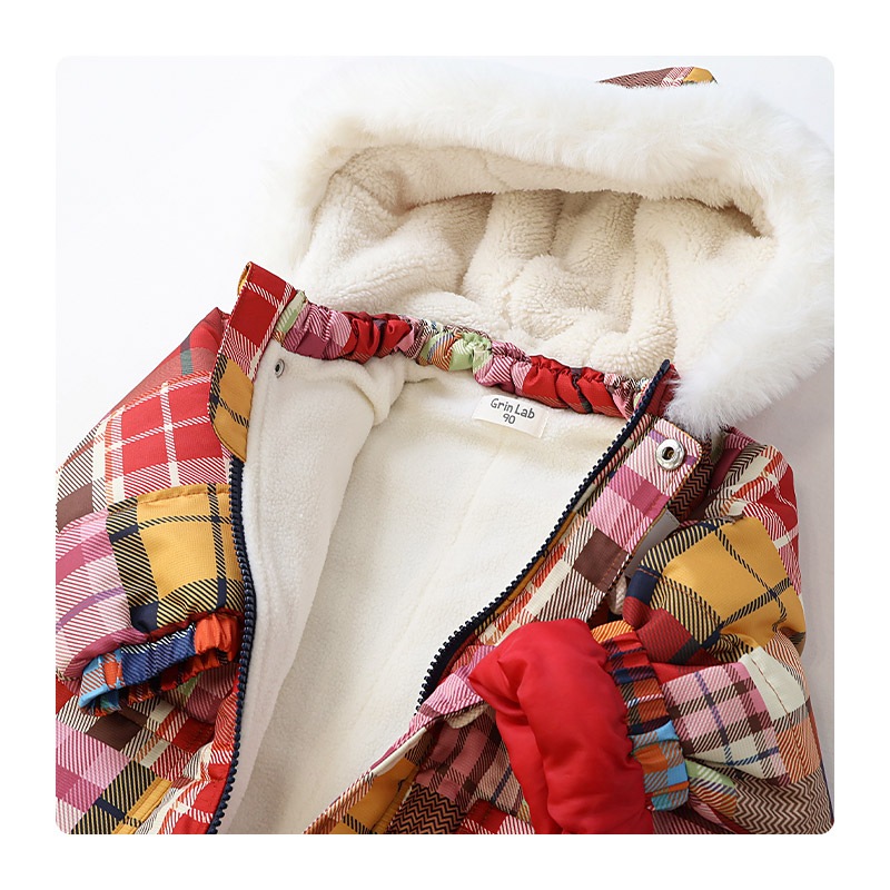ジャンプスーツ ベビー キッズ 男の子 女の子 中綿入り 防寒 保温 撥水加工 ( 80-100cm )【 GrinLab グリンラボ 】 ファー付き フード アウター ジャケット スノーウェア スキーウェア スノーコンビ つなぎ 雪遊び ダッフルコート トグルボタン 総柄 80cm 90cm 95cm 100cm