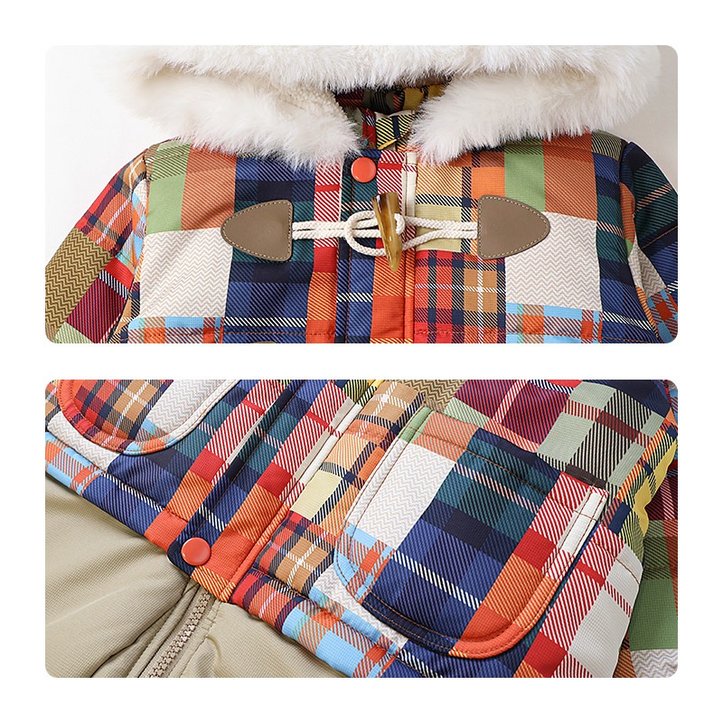 ジャンプスーツ ベビー キッズ 男の子 女の子 中綿入り 防寒 保温 撥水加工 ( 80-100cm )【 GrinLab グリンラボ 】 ファー付き フード アウター ジャケット スノーウェア スキーウェア スノーコンビ つなぎ 雪遊び ダッフルコート トグルボタン 総柄 80cm 90cm 95cm 100cm