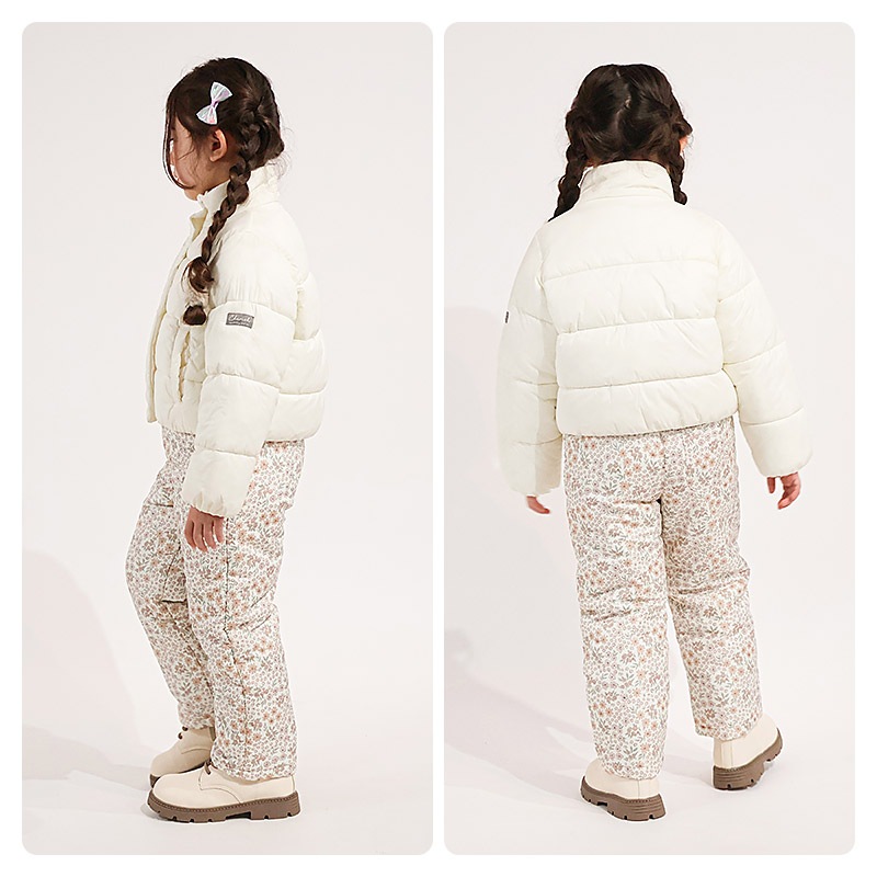 キッズ 中綿ジャケット 女の子 撥水加工 洗える ポケット付 中綿アウター 中わた入り 軽量 フード無し 【GrinLab グリンラボ】 アウトドア 保温 防寒 防寒着 ナイロン 冬服 あたたかい 暖かい 軽い 雨具 通園 通学 切替 ロゴ 90 100 110 120 130 140 150 160