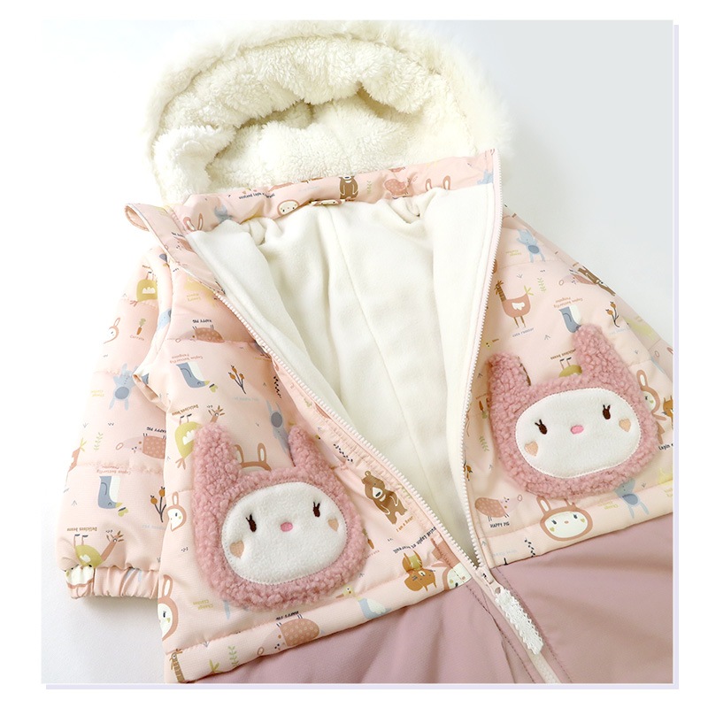 ジャンプスーツ ベビー 女の子 防寒 中綿 撥水加工 フード ( 80-100cm )【 UZULAND with ウズラビット 】 アウター ジャケット スノーウェア スキーウェア スノーコンビ つなぎ 雪遊び 冬 うさぎ ウサギ キッズ 80cm 90cm 95cm 100cm