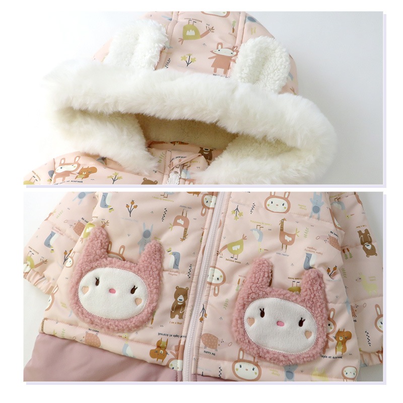 ジャンプスーツ ベビー 女の子 防寒 中綿 撥水加工 フード ( 80-100cm )【 UZULAND with ウズラビット 】 アウター ジャケット スノーウェア スキーウェア スノーコンビ つなぎ 雪遊び 冬 うさぎ ウサギ キッズ 80cm 90cm 95cm 100cm
