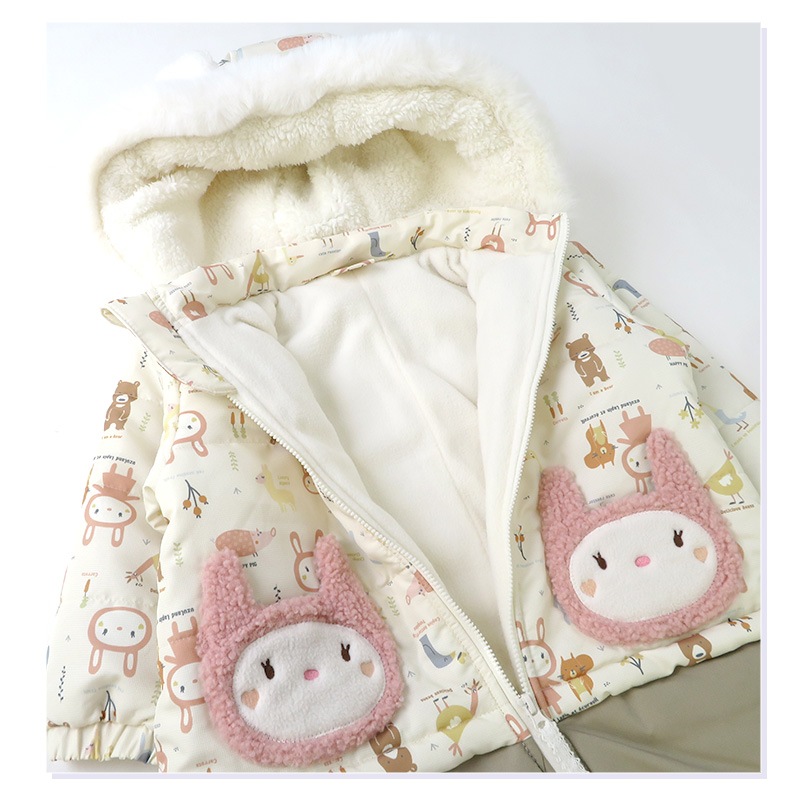 ジャンプスーツ ベビー 女の子 防寒 中綿 撥水加工 フード ( 80-100cm )【 UZULAND with ウズラビット 】 アウター ジャケット スノーウェア スキーウェア スノーコンビ つなぎ 雪遊び 冬 うさぎ ウサギ キッズ 80cm 90cm 95cm 100cm