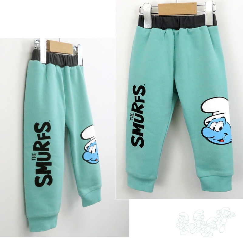 子供服 スマーフ パンツ 裏起毛 裾リブ ボトムス プリント ( 80-130 ) 【SMURFS】 ボーイズ ガールズ 男の子 女の子 リブパンツ 長ズボン 裏毛 キッズ ベビー アニメ キャラクター 冬物 80cm 90cm 95cm 100cm 110cm 120cm 130cm