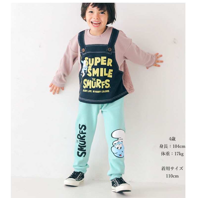 子供服 スマーフ パンツ 裏起毛 裾リブ ボトムス プリント ( 80-130 ) 【SMURFS】 ボーイズ ガールズ 男の子 女の子 リブパンツ 長ズボン 裏毛 キッズ ベビー アニメ キャラクター 冬物 80cm 90cm 95cm 100cm 110cm 120cm 130cm