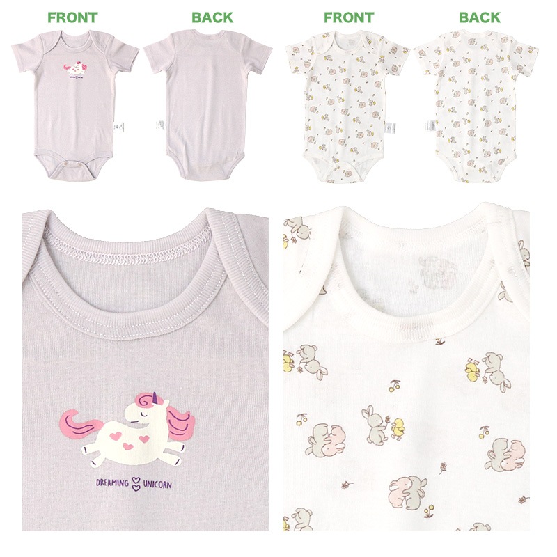 新生児 肌着 2枚セット 70cm 80cm 90cm ベビー 肌着 2枚組 フライス 抗菌防臭 ロンパース 半袖 アンダーウェア 子供 ( 70-90cm ) ボーダー 無地 グリーン ピンク 天然素材 綿100％ オールシーズン ボディスーツ 出産祝い 出産準備