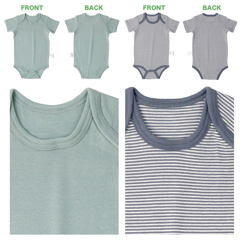 新生児 肌着 2枚セット 70cm 80cm 90cm ベビー 肌着 2枚組 フライス 抗菌防臭 ロンパース 半袖 アンダーウェア 子供 ( 70-90cm ) ボーダー 無地 グリーン ピンク 天然素材 綿100％ オールシーズン ボディスーツ 出産祝い 出産準備