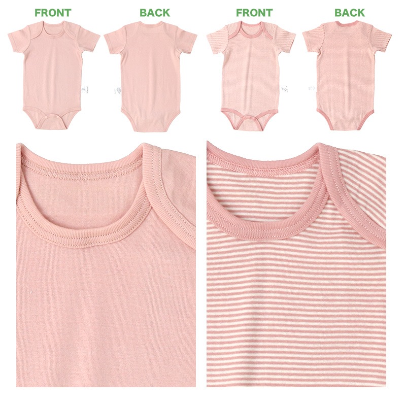 新生児 肌着 2枚セット 70cm 80cm 90cm ベビー 肌着 2枚組 フライス 抗菌防臭 ロンパース 半袖 アンダーウェア 子供 ( 70-90cm ) ボーダー 無地 グリーン ピンク 天然素材 綿100％ オールシーズン ボディスーツ 出産祝い 出産準備