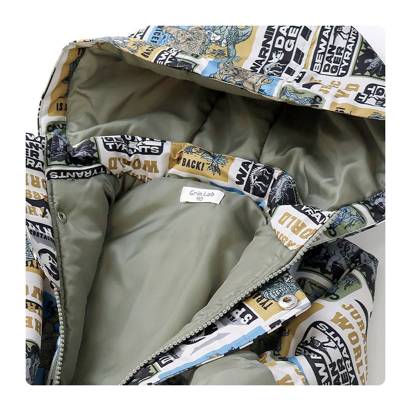 キッズ ベビー ジャンプスーツ 男の子 中綿入り 防寒 保温 撥水加工 ( 80-120cm )【 GrinLab グリンラボ 】 フード アウター ジャケット スノーウェア スキーウェア スノーコンビ つなぎ 雪遊び 外遊び 冬 恐竜 ダイナソー 女の子 80cm 90cm 95cm 100cm 110cm 120cm