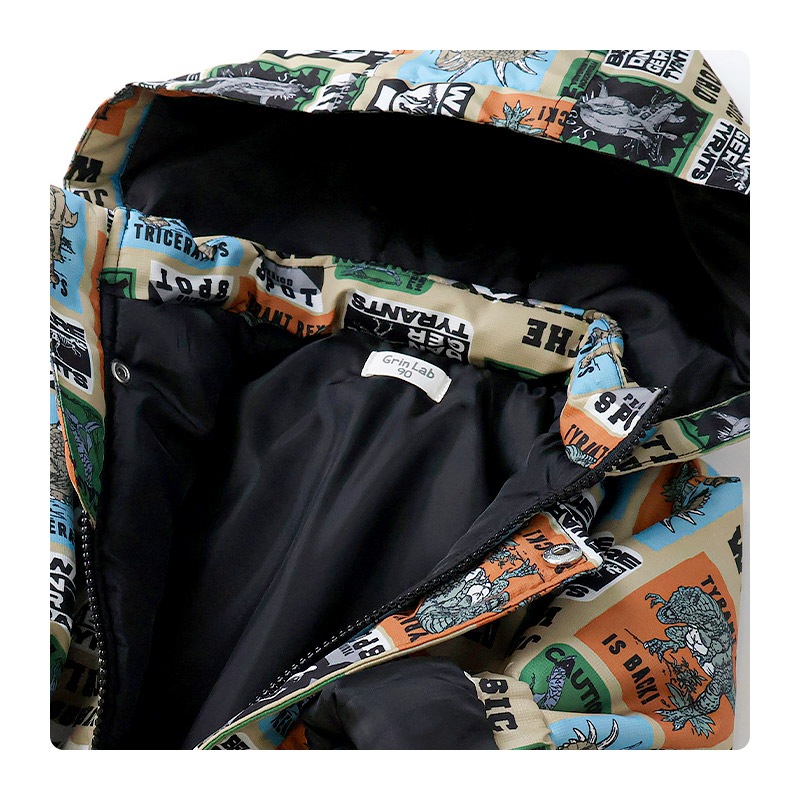 キッズ ベビー ジャンプスーツ 男の子 中綿入り 防寒 保温 撥水加工 ( 80-120cm )【 GrinLab グリンラボ 】 フード アウター ジャケット スノーウェア スキーウェア スノーコンビ つなぎ 雪遊び 外遊び 冬 恐竜 ダイナソー 女の子 80cm 90cm 95cm 100cm 110cm 120cm