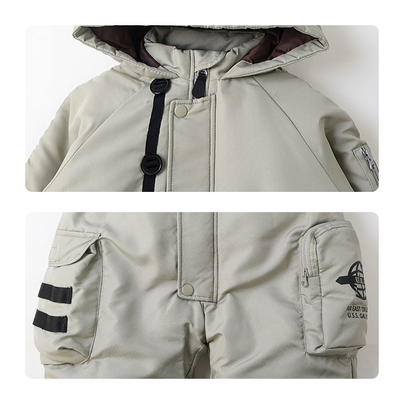 キッズ ベビー ジャンプスーツ 男の子 中綿入り 防寒 保温 撥水加工 ( 80-120cm )【 GrinLab グリンラボ 】 フード アウター ジャケット スノーウェア スキーウェア スノーコンビ つなぎ 雪遊び 外遊び 冬 恐竜 ダイナソー 女の子 80cm 90cm 95cm 100cm 110cm 120cm