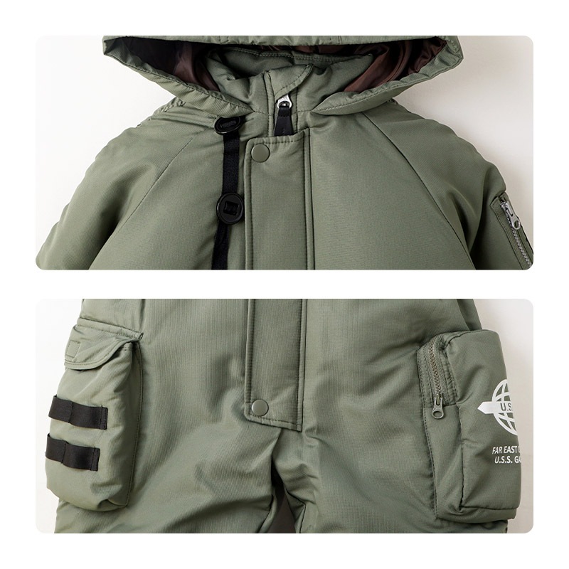 キッズ ベビー ジャンプスーツ 男の子 中綿入り 防寒 保温 撥水加工 ( 80-120cm )【 GrinLab グリンラボ 】 フード アウター ジャケット スノーウェア スキーウェア スノーコンビ つなぎ 雪遊び 外遊び 冬 恐竜 ダイナソー 女の子 80cm 90cm 95cm 100cm 110cm 120cm