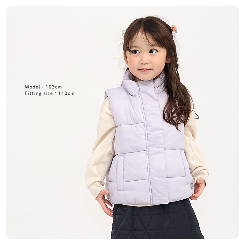 キッズ 中綿ベスト 女の子 撥水加工 洗える ポケット付 中綿アウター 中わた入り 軽量 フード無し 袖無し 【GrinLab グリンラボ】 アウトドア 保温 防寒 防寒着 無地 ナイロン 冬服 あたたかい 暖かい 軽い 雨具 通園 通学 切替 ロゴ 90 100 110 120 130 140 150 160