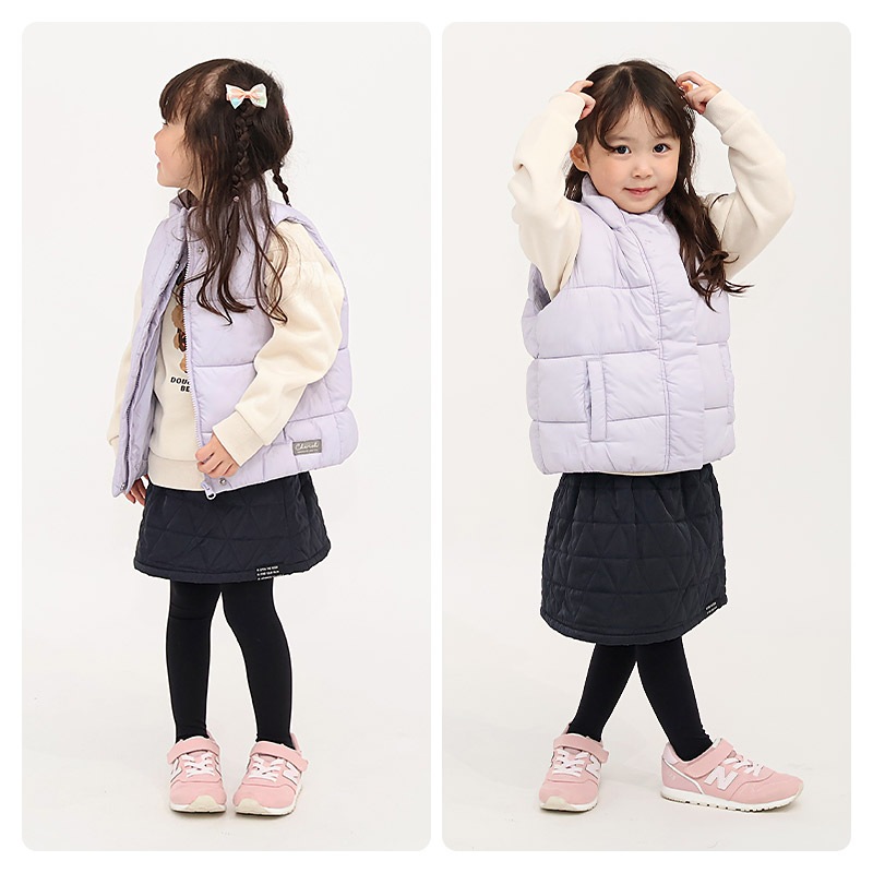 キッズ 中綿ベスト 女の子 撥水加工 洗える ポケット付 中綿アウター 中わた入り 軽量 フード無し 袖無し 【GrinLab グリンラボ】 アウトドア 保温 防寒 防寒着 無地 ナイロン 冬服 あたたかい 暖かい 軽い 雨具 通園 通学 切替 ロゴ 90 100 110 120 130 140 150 160