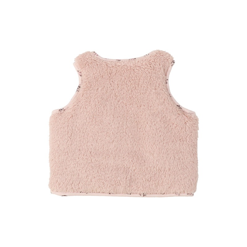 ガールズ フリースベスト 中綿入り マイクロファイバー 長袖 女の子 キッズ ベビー ( 80-130cm )【 UZULAND ウズランド 】 保温 防寒 中わた 暖かい ボア アウター ブルゾン 羽織り レイヤード 重ね着 ピンク アイボリー 秋物 80cm 90cm 95cm 100cm 110cm 120cm 130cm