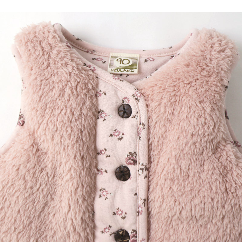 ガールズ フリースベスト 中綿入り マイクロファイバー 長袖 女の子 キッズ ベビー ( 80-130cm )【 UZULAND ウズランド 】 保温 防寒 中わた 暖かい ボア アウター ブルゾン 羽織り レイヤード 重ね着 ピンク アイボリー 秋物 80cm 90cm 95cm 100cm 110cm 120cm 130cm