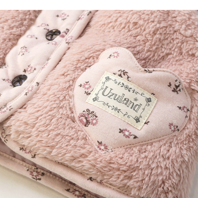 ガールズ フリースベスト 中綿入り マイクロファイバー 長袖 女の子 キッズ ベビー ( 80-130cm )【 UZULAND ウズランド 】 保温 防寒 中わた 暖かい ボア アウター ブルゾン 羽織り レイヤード 重ね着 ピンク アイボリー 秋物 80cm 90cm 95cm 100cm 110cm 120cm 130cm