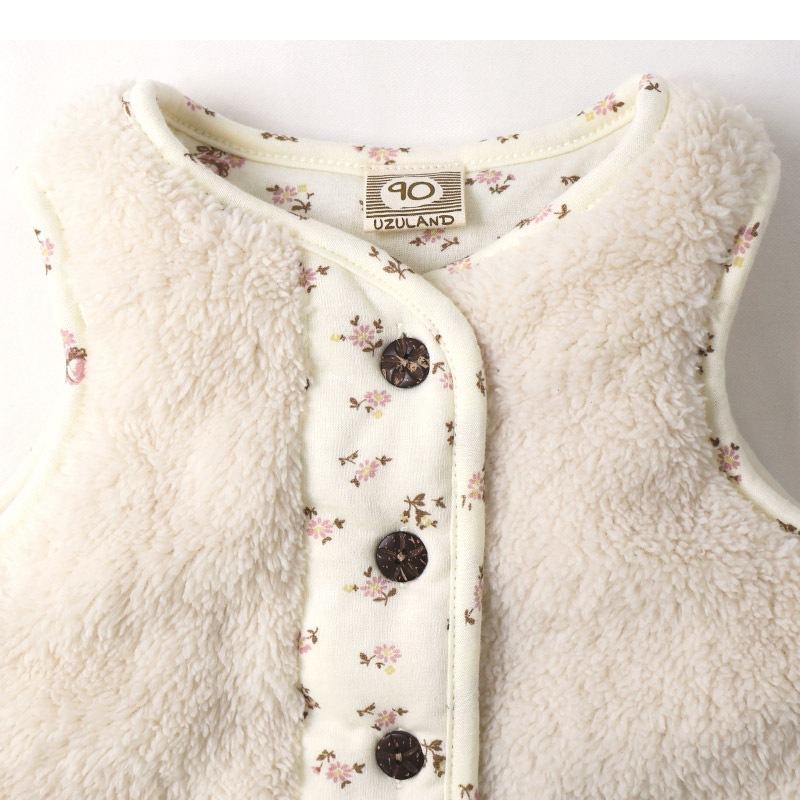 ガールズ フリースベスト 中綿入り マイクロファイバー 長袖 女の子 キッズ ベビー ( 80-130cm )【 UZULAND ウズランド 】 保温 防寒 中わた 暖かい ボア アウター ブルゾン 羽織り レイヤード 重ね着 ピンク アイボリー 秋物 80cm 90cm 95cm 100cm 110cm 120cm 130cm