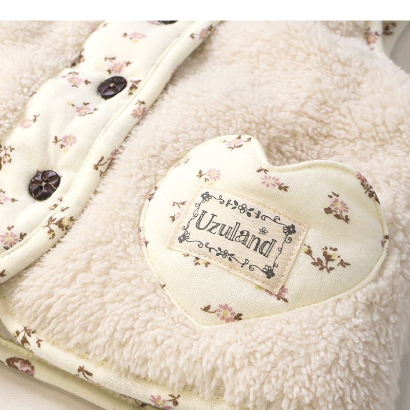 ガールズ フリースベスト 中綿入り マイクロファイバー 長袖 女の子 キッズ ベビー ( 80-130cm )【 UZULAND ウズランド 】 保温 防寒 中わた 暖かい ボア アウター ブルゾン 羽織り レイヤード 重ね着 ピンク アイボリー 秋物 80cm 90cm 95cm 100cm 110cm 120cm 130cm