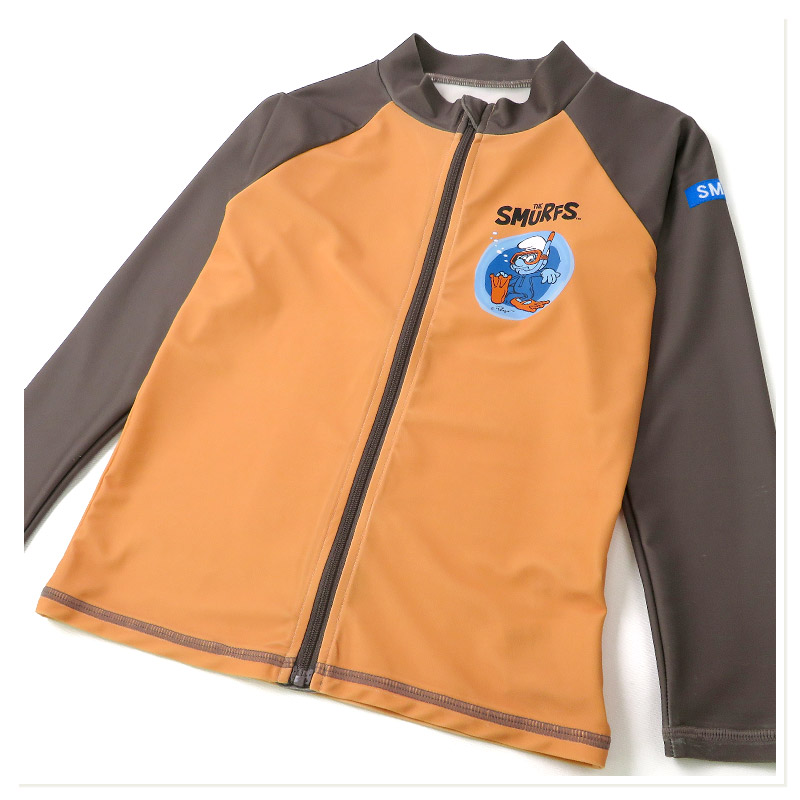 子供 水着 スマーフ ラッシュガード 長袖 フルジップ UV加工 UPF50+ ( 100-130cm ) 【 SMURFS 】 キッズ スイムウェア 子供用 水着 男児 UVカット 男の子 アニメ キャラクター プール 海水浴 レジャー 夏 100cm 110cm 120cm 130cm