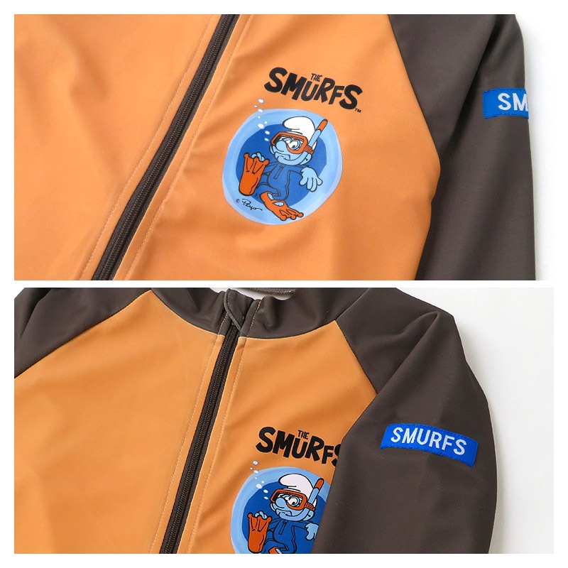 子供 水着 スマーフ ラッシュガード 長袖 フルジップ UV加工 UPF50+ ( 100-130cm ) 【 SMURFS 】 キッズ スイムウェア 子供用 水着 男児 UVカット 男の子 アニメ キャラクター プール 海水浴 レジャー 夏 100cm 110cm 120cm 130cm