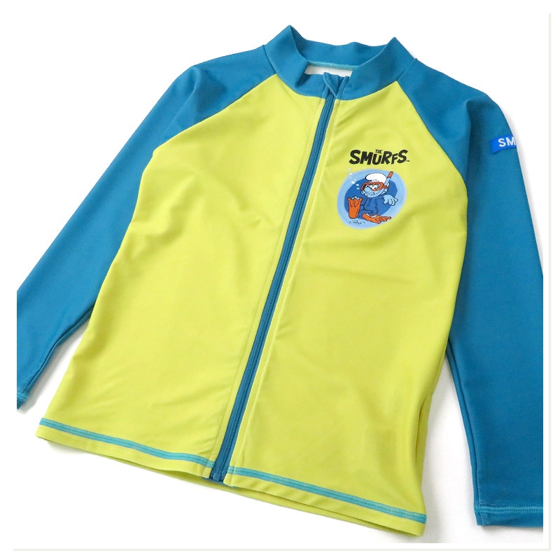 子供 水着 スマーフ ラッシュガード 長袖 フルジップ UV加工 UPF50+ ( 100-130cm ) 【 SMURFS 】 キッズ スイムウェア 子供用 水着 男児 UVカット 男の子 アニメ キャラクター プール 海水浴 レジャー 夏 100cm 110cm 120cm 130cm
