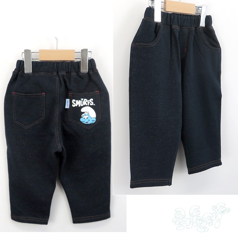 キッズ パンツ 裏起毛 男の子 女の子 スマーフ 子供服 デニム風 チノパン風 ボトムス プリント ( 80-130cm) 【SMURFS】 長ズボン キッズ ベビー アニメ キャラクター 冬物 80cm 90cm 95cm 100cm 110cm 120cm 130cm