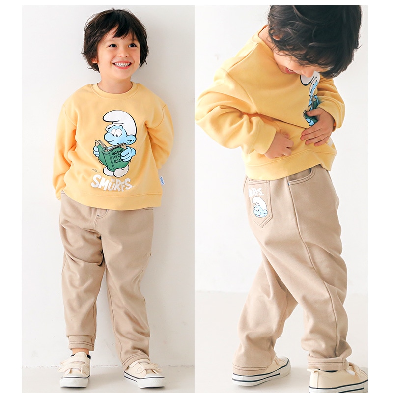 キッズ パンツ 裏起毛 男の子 女の子 スマーフ 子供服 デニム風