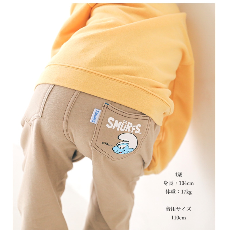 キッズ パンツ 裏起毛 男の子 女の子 スマーフ 子供服 デニム風 チノパン風 ボトムス プリント ( 80-130cm) 【SMURFS】 長ズボン キッズ ベビー アニメ キャラクター 冬物 80cm 90cm 95cm 100cm 110cm 120cm 130cm