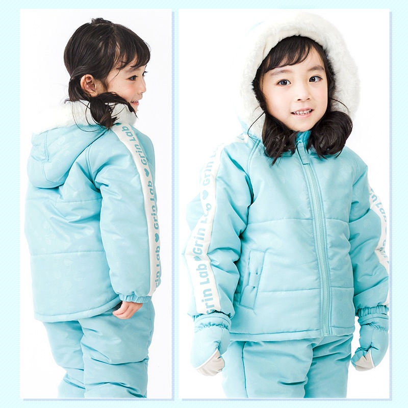 コート キッズ 中綿 ジャケット ショート丈 フード付き チェリー くだもの柄 女の子 あったか 防寒 撥水加工 ( 100-130cm )【 GrinLab グリンラボ 】 ウインドブレーカー スノーウェア スノーボード 雪遊び 冬 100cm 110cm 120cm 130cm