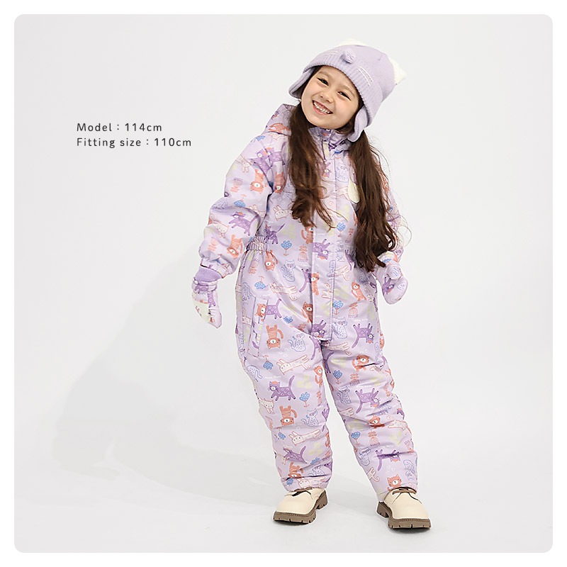 キッズ ベビー ジャンプスーツ 女の子 中綿入り 防寒 保温 撥水加工 ( 80-120cm )【 UZULAND ウズランド 】 フード アウター ジャケット スノーウェア スキーウェア スノーコンビ つなぎ 雪遊び 外遊び 冬 苺 いちご イチゴ 花 フラワー 80cm 90cm 95cm 100cm 110cm 120cm