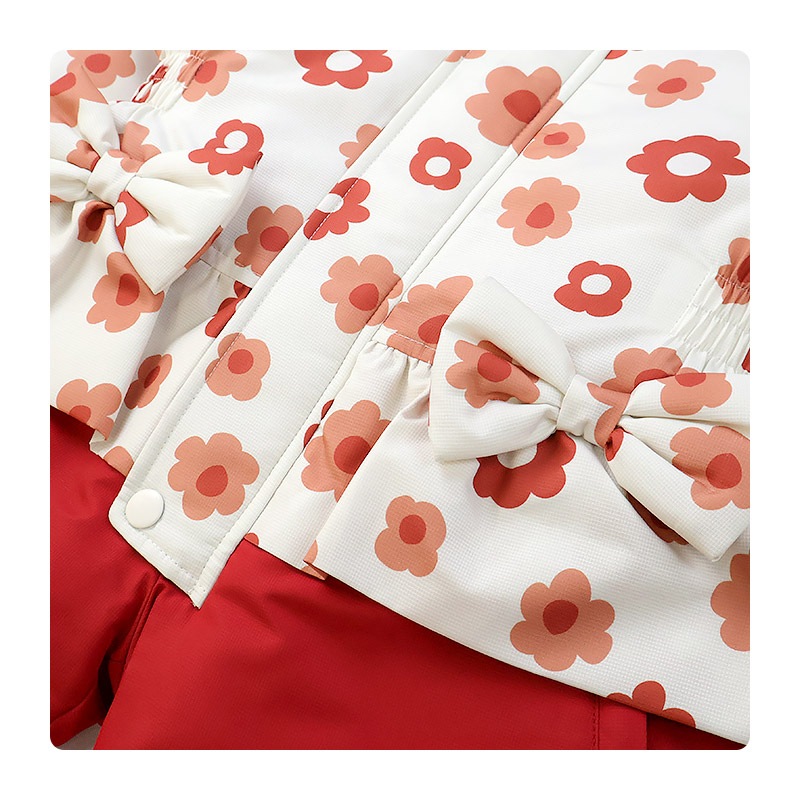 キッズ ベビー ジャンプスーツ 女の子 中綿入り 防寒 保温 撥水加工 ( 80-120cm )【 UZULAND ウズランド 】 フード アウター ジャケット スノーウェア スキーウェア スノーコンビ つなぎ 雪遊び 外遊び 冬 苺 いちご イチゴ 花 フラワー 80cm 90cm 95cm 100cm 110cm 120cm