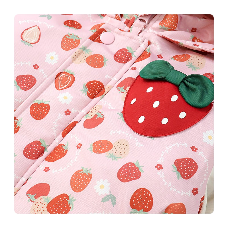 キッズ ベビー ジャンプスーツ 女の子 中綿入り 防寒 保温 撥水加工 ( 80-120cm )【 UZULAND ウズランド 】 フード アウター ジャケット スノーウェア スキーウェア スノーコンビ つなぎ 雪遊び 外遊び 冬 苺 いちご イチゴ 花 フラワー 80cm 90cm 95cm 100cm 110cm 120cm