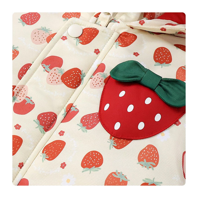 キッズ ベビー ジャンプスーツ 女の子 中綿入り 防寒 保温 撥水加工 ( 80-120cm )【 UZULAND ウズランド 】 フード アウター ジャケット スノーウェア スキーウェア スノーコンビ つなぎ 雪遊び 外遊び 冬 苺 いちご イチゴ 花 フラワー 80cm 90cm 95cm 100cm 110cm 120cm