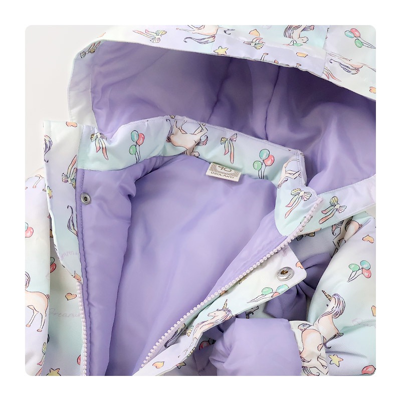 キッズ ベビー ジャンプスーツ 女の子 中綿入り 防寒 保温 撥水加工 ( 80-120cm )【 UZULAND ウズランド 】 フード アウター ジャケット スノーウェア スキーウェア スノーコンビ つなぎ 雪遊び 外遊び 冬 苺 いちご イチゴ 花 フラワー 80cm 90cm 95cm 100cm 110cm 120cm