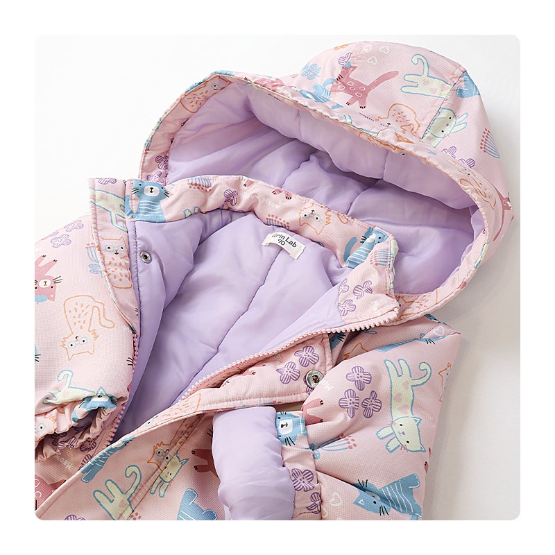 キッズ ベビー ジャンプスーツ 女の子 中綿入り 防寒 保温 撥水加工 ( 80-120cm )【 UZULAND ウズランド 】 フード アウター ジャケット スノーウェア スキーウェア スノーコンビ つなぎ 雪遊び 外遊び 冬 苺 いちご イチゴ 花 フラワー 80cm 90cm 95cm 100cm 110cm 120cm